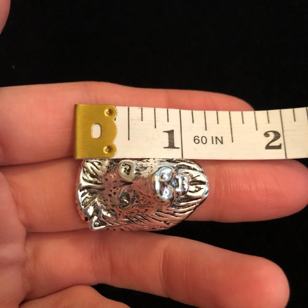 Silver Tone Lion Head Ring